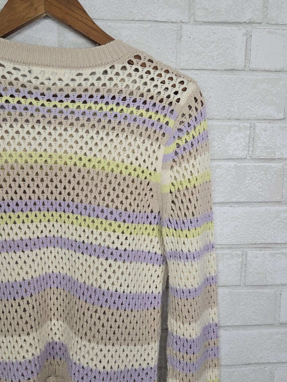 Full Tilt pastel striped open weave crochet sweater - Picture 10 of 12